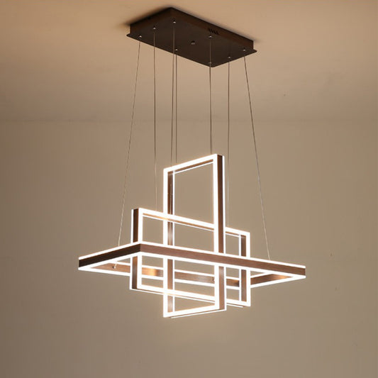 Rectangle Interlocking Chandelier Creative Minimalist Metal Living Room LED Hanging Light in Coffee Clearhalo 'Ceiling Lights' 'Chandeliers' 'Modern Chandeliers' 'Modern' Lighting' 1968684