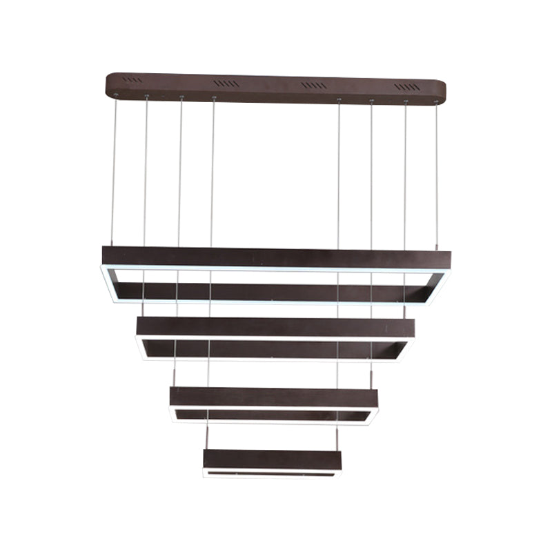 Modern LED Chandelier Coffee 2/4/5 Tiered Tapered Rectangular Pendant Light with Acrylic Shade Clearhalo 'Ceiling Lights' 'Chandeliers' 'Modern Chandeliers' 'Modern' Lighting' 1968694