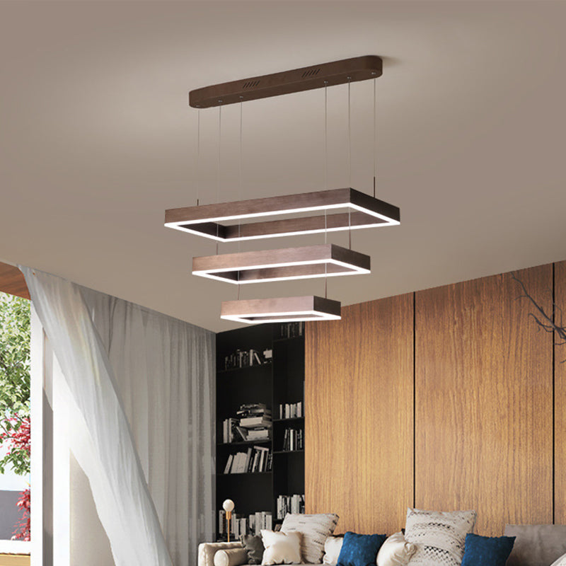 Modern LED Chandelier Coffee 2/4/5 Tiered Tapered Rectangular Pendant Light with Acrylic Shade Coffee 3 Tiers Clearhalo 'Ceiling Lights' 'Chandeliers' 'Modern Chandeliers' 'Modern' Lighting' 1968696