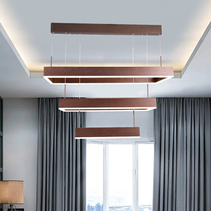 Modern LED Chandelier Coffee 2/4/5 Tiered Tapered Rectangular Pendant Light with Acrylic Shade Clearhalo 'Ceiling Lights' 'Chandeliers' 'Modern Chandeliers' 'Modern' Lighting' 1968697