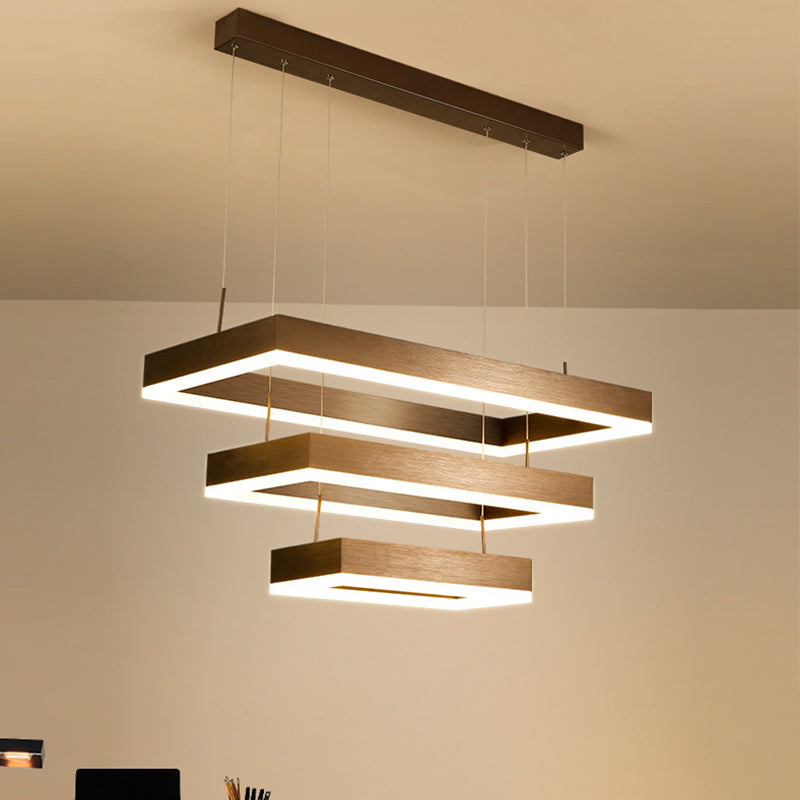 Modern LED Chandelier Coffee 2/4/5 Tiered Tapered Rectangular Pendant Light with Acrylic Shade Clearhalo 'Ceiling Lights' 'Chandeliers' 'Modern Chandeliers' 'Modern' Lighting' 1968698