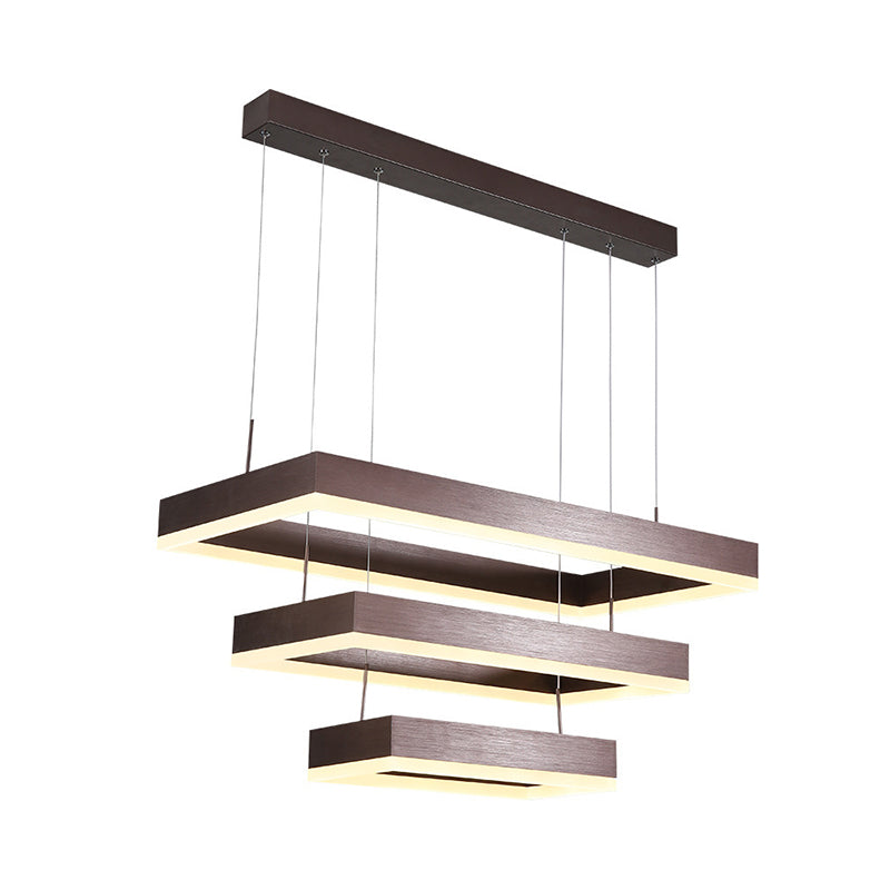 Modern LED Chandelier Coffee 2/4/5 Tiered Tapered Rectangular Pendant Light with Acrylic Shade Clearhalo 'Ceiling Lights' 'Chandeliers' 'Modern Chandeliers' 'Modern' Lighting' 1968699