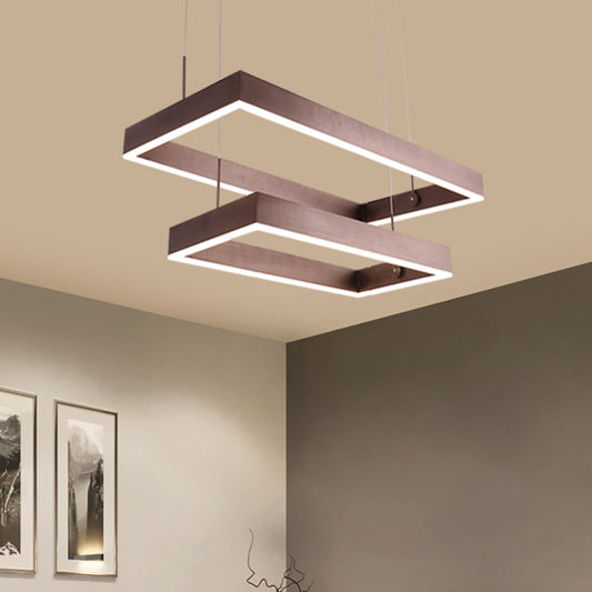 Modern LED Chandelier Coffee 2/4/5 Tiered Tapered Rectangular Pendant Light with Acrylic Shade Coffee 2 Tiers Clearhalo 'Ceiling Lights' 'Chandeliers' 'Modern Chandeliers' 'Modern' Lighting' 1968705