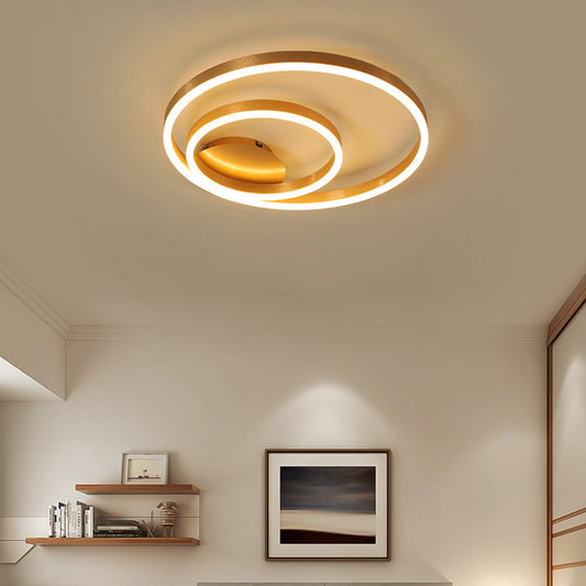 Double Circle Bedroom Flush Mount Light Acrylic Simplicity Small/Large LED Ceiling Lighting in Gold, Warm/White Light Gold Clearhalo 'Ceiling Lights' 'Close To Ceiling Lights' 'Close to ceiling' 'Flush mount' Lighting' 1968721