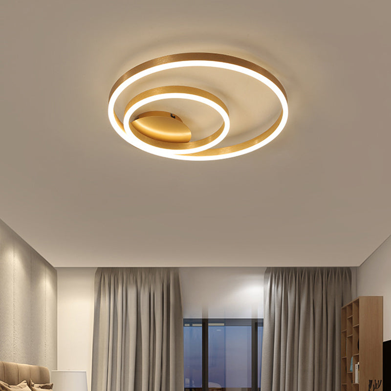 Double Circle Bedroom Flush Mount Light Acrylic Simplicity Small/Large LED Ceiling Lighting in Gold, Warm/White Light Clearhalo 'Ceiling Lights' 'Close To Ceiling Lights' 'Close to ceiling' 'Flush mount' Lighting' 1968722