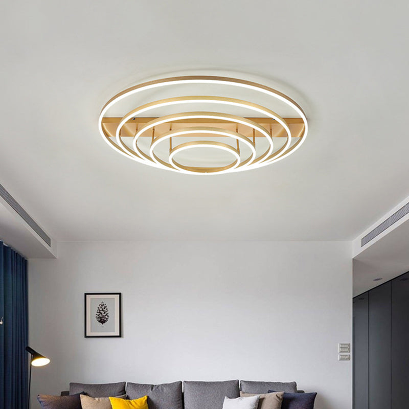 4/5 Tiers Tapered Rotating Ceiling Lamp Modern Metallic Gold Hoop LED Semi Flush Mount in Warm/White Light Gold 5 Tiers & Above Clearhalo 'Ceiling Lights' 'Close To Ceiling Lights' 'Close to ceiling' 'Semi-flushmount' Lighting' 1968727