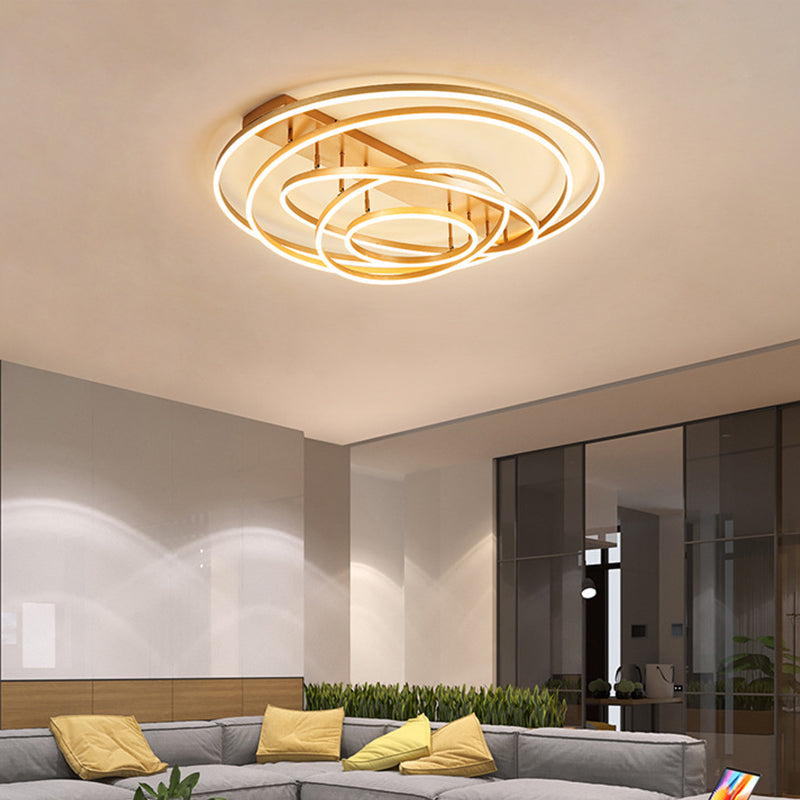 4/5 Tiers Tapered Rotating Ceiling Lamp Modern Metallic Gold Hoop LED Semi Flush Mount in Warm/White Light Clearhalo 'Ceiling Lights' 'Close To Ceiling Lights' 'Close to ceiling' 'Semi-flushmount' Lighting' 1968728