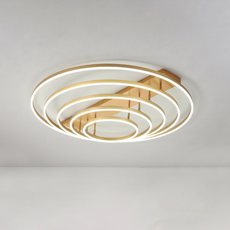 4/5 Tiers Tapered Rotating Ceiling Lamp Modern Metallic Gold Hoop LED Semi Flush Mount in Warm/White Light Clearhalo 'Ceiling Lights' 'Close To Ceiling Lights' 'Close to ceiling' 'Semi-flushmount' Lighting' 1968729