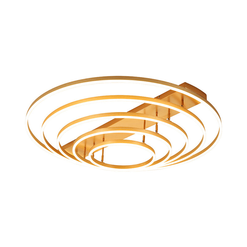 4/5 Tiers Tapered Rotating Ceiling Lamp Modern Metallic Gold Hoop LED Semi Flush Mount in Warm/White Light Clearhalo 'Ceiling Lights' 'Close To Ceiling Lights' 'Close to ceiling' 'Semi-flushmount' Lighting' 1968730