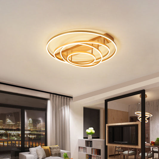 4/5 Tiers Tapered Rotating Ceiling Lamp Modern Metallic Gold Hoop LED Semi Flush Mount in Warm/White Light Gold 4 Tiers Clearhalo 'Ceiling Lights' 'Close To Ceiling Lights' 'Close to ceiling' 'Semi-flushmount' Lighting' 1968732