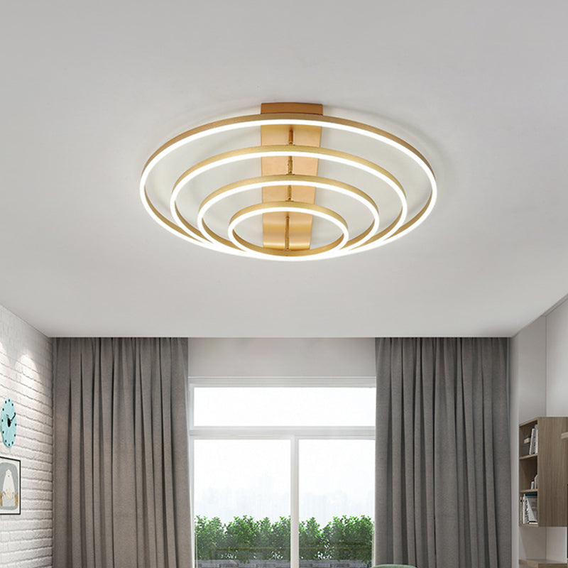 4/5 Tiers Tapered Rotating Ceiling Lamp Modern Metallic Gold Hoop LED Semi Flush Mount in Warm/White Light Clearhalo 'Ceiling Lights' 'Close To Ceiling Lights' 'Close to ceiling' 'Semi-flushmount' Lighting' 1968733