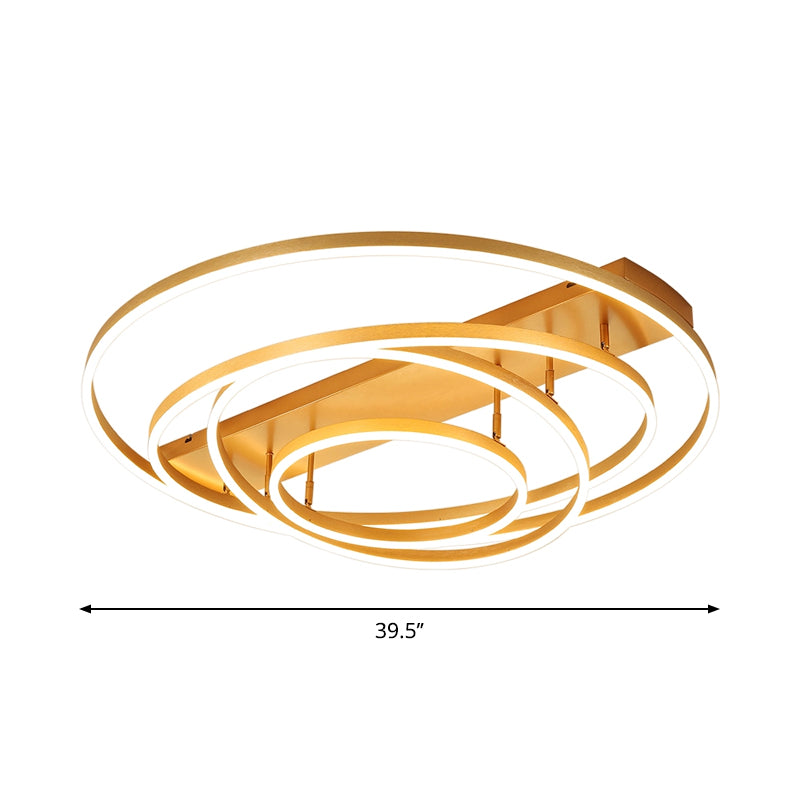 4/5 Tiers Tapered Rotating Ceiling Lamp Modern Metallic Gold Hoop LED Semi Flush Mount in Warm/White Light Clearhalo 'Ceiling Lights' 'Close To Ceiling Lights' 'Close to ceiling' 'Semi-flushmount' Lighting' 1968736