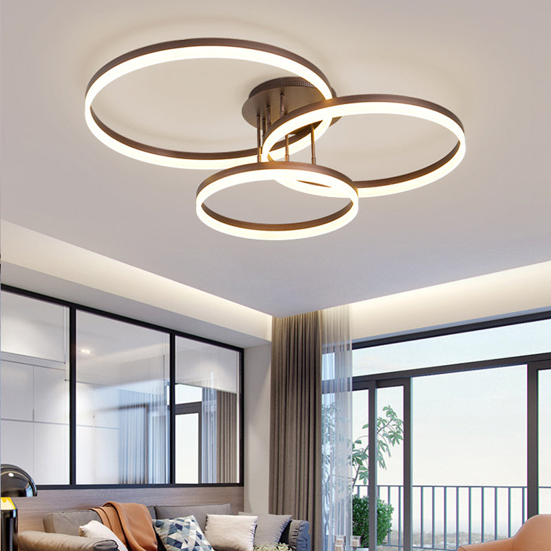 Gold/Coffee 3-Ring LED Ceiling Fixture Minimalist Acrylic Semi Flush Mount Lamp in Warm/White Light Clearhalo 'Ceiling Lights' 'Close To Ceiling Lights' 'Close to ceiling' 'Semi-flushmount' Lighting' 1968738