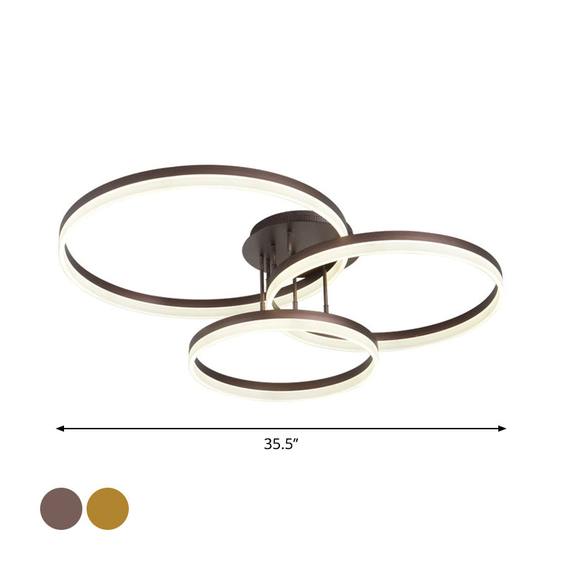 Gold/Coffee 3-Ring LED Ceiling Fixture Minimalist Acrylic Semi Flush Mount Lamp in Warm/White Light Clearhalo 'Ceiling Lights' 'Close To Ceiling Lights' 'Close to ceiling' 'Semi-flushmount' Lighting' 1968741