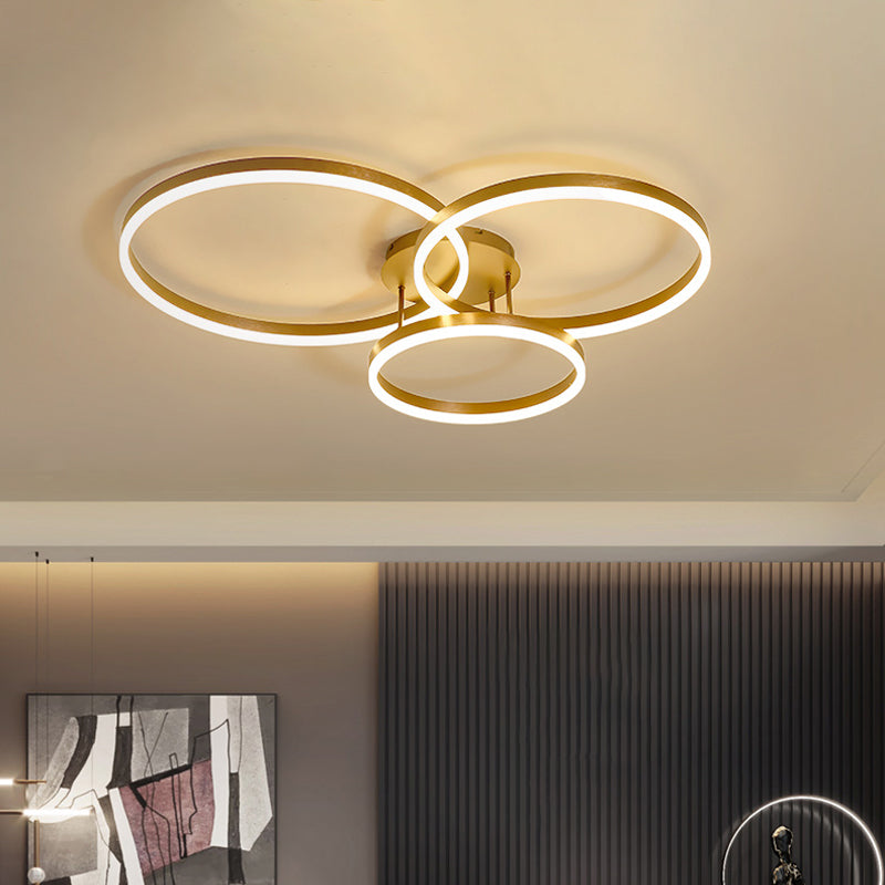 Gold/Coffee 3-Ring LED Ceiling Fixture Minimalist Acrylic Semi Flush Mount Lamp in Warm/White Light Clearhalo 'Ceiling Lights' 'Close To Ceiling Lights' 'Close to ceiling' 'Semi-flushmount' Lighting' 1968743