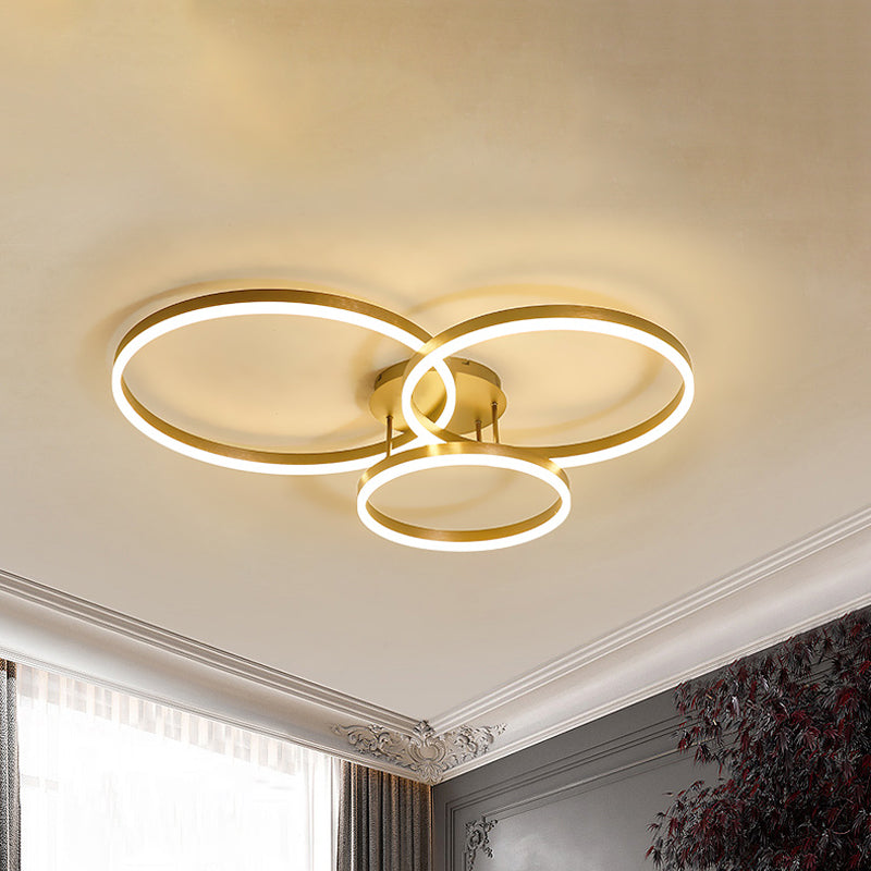 Gold/Coffee 3-Ring LED Ceiling Fixture Minimalist Acrylic Semi Flush Mount Lamp in Warm/White Light Clearhalo 'Ceiling Lights' 'Close To Ceiling Lights' 'Close to ceiling' 'Semi-flushmount' Lighting' 1968744