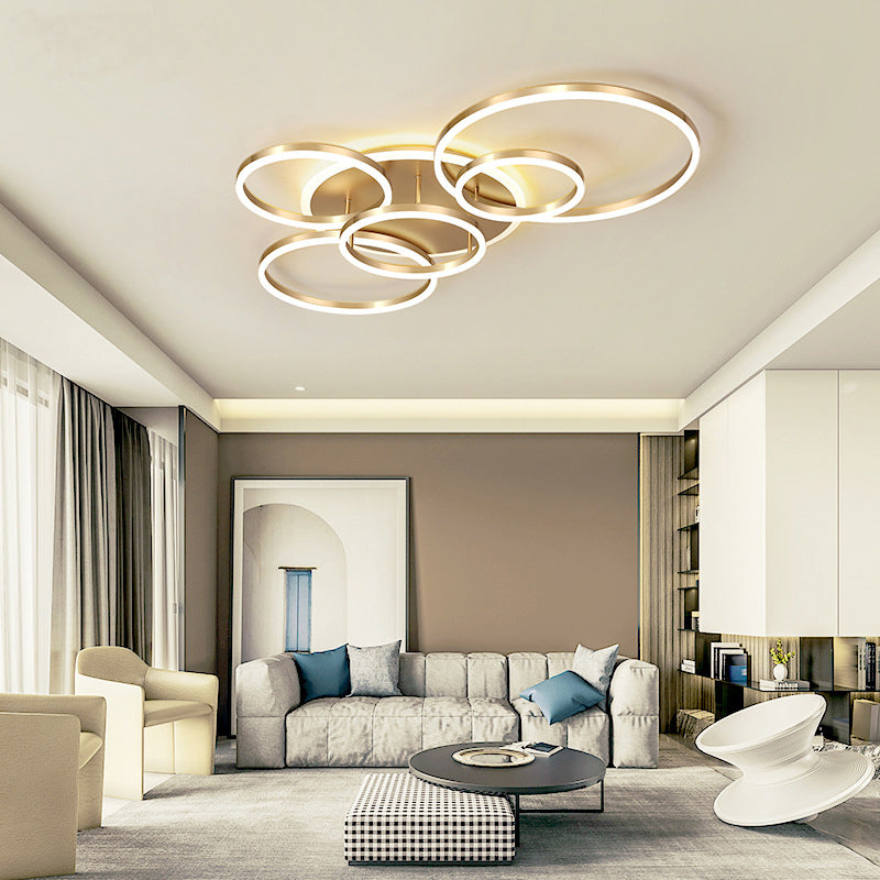 Interlocking Ring 3/5 Tiered Flushmount Metal Modern LED Semi Flush Mount Ceiling Lamp in Gold, Warm/White Light Clearhalo 'Ceiling Lights' 'Close To Ceiling Lights' 'Close to ceiling' 'Semi-flushmount' Lighting' 1968747