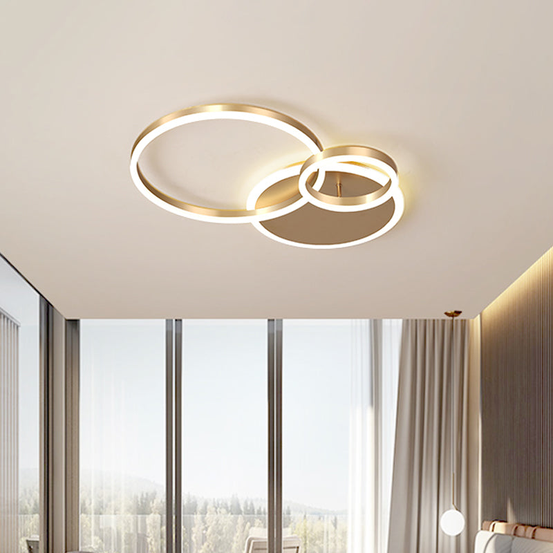 Interlocking Ring 3/5 Tiered Flushmount Metal Modern LED Semi Flush Mount Ceiling Lamp in Gold, Warm/White Light Gold 3 Tiers Clearhalo 'Ceiling Lights' 'Close To Ceiling Lights' 'Close to ceiling' 'Semi-flushmount' Lighting' 1968751