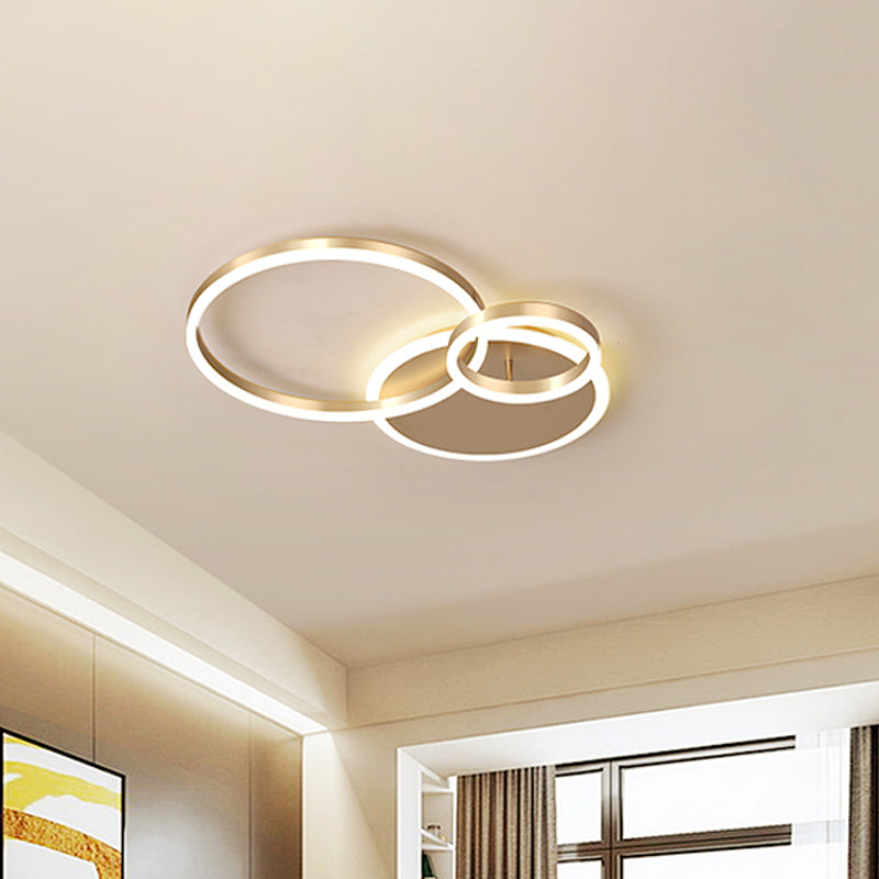 Interlocking Ring 3/5 Tiered Flushmount Metal Modern LED Semi Flush Mount Ceiling Lamp in Gold, Warm/White Light Clearhalo 'Ceiling Lights' 'Close To Ceiling Lights' 'Close to ceiling' 'Semi-flushmount' Lighting' 1968753