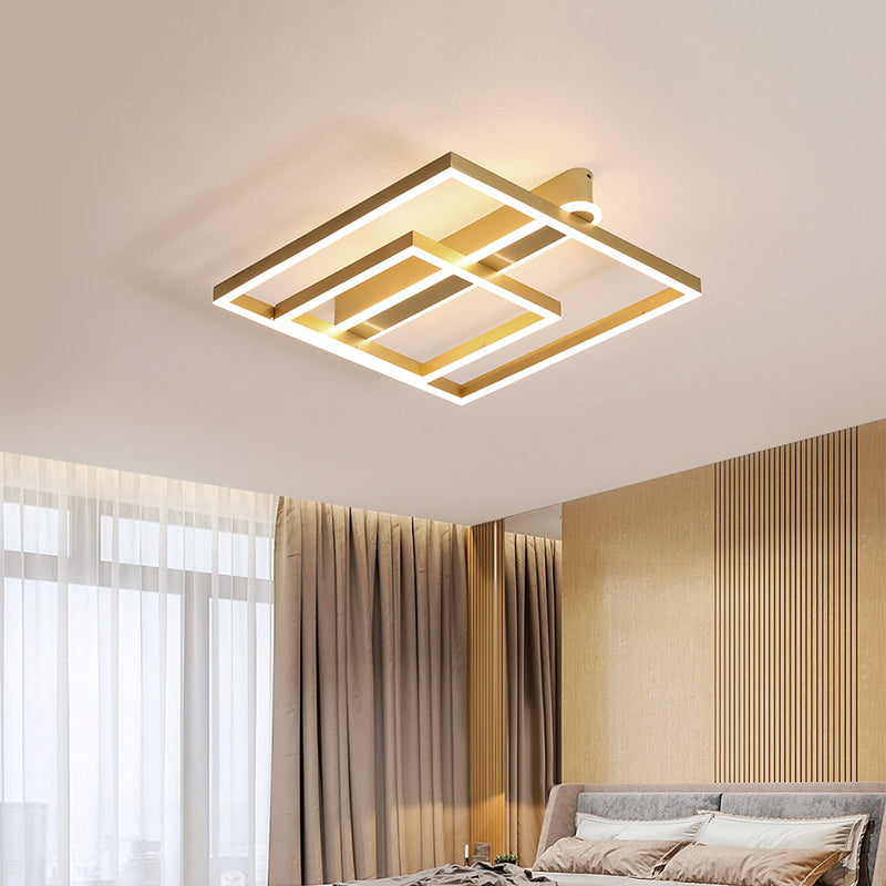 Acrylic Square Frame Ceiling Flush Simple Gold/Coffee Finish LED Flushmount Light for Bedroom Clearhalo 'Ceiling Lights' 'Close To Ceiling Lights' 'Close to ceiling' 'Flush mount' Lighting' 1968758
