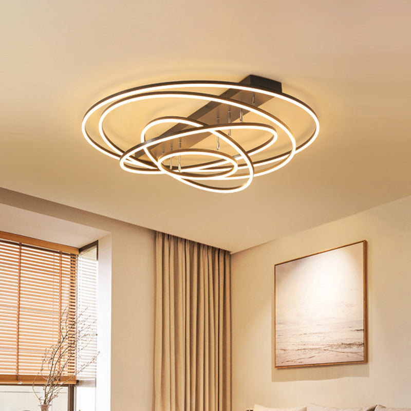 Modern 3/5 Tiered LED Ceiling Lamp Metal Bedroom Rotatable Semi Flush Mount Light in Black/Gold Black 5 Tiers & Above Clearhalo 'Ceiling Lights' 'Close To Ceiling Lights' 'Close to ceiling' 'Semi-flushmount' Lighting' 1968791