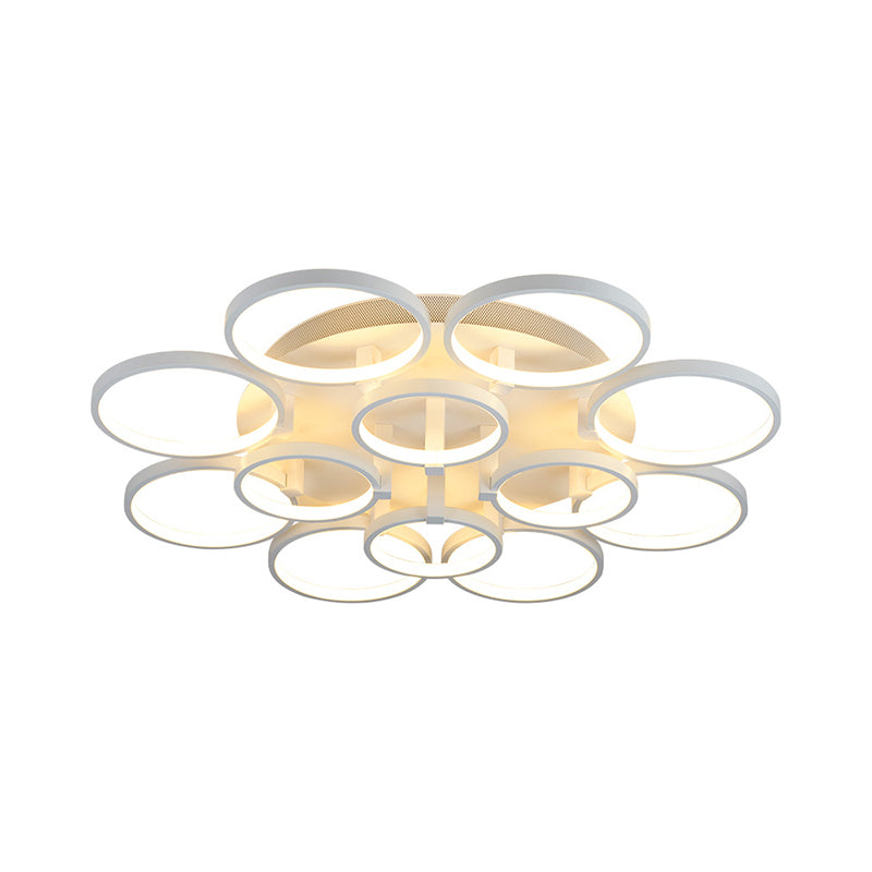 Flower-Like Circle Flush Light Modern Acrylic 9/12 Lights Living Room LED Semi Flush Ceiling Light in White Clearhalo 'Ceiling Lights' 'Close To Ceiling Lights' 'Close to ceiling' 'Semi-flushmount' Lighting' 1968807