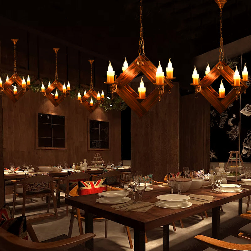 Brown 5/7 Lights Hanging Ceiling Light Industrial Wood Candelabra Chandelier Light Fixture Clearhalo 'Ceiling Lights' 'Chandeliers' 'Industrial Chandeliers' 'Industrial' 'Middle Century Chandeliers' 'Tiffany' Lighting' 1968856