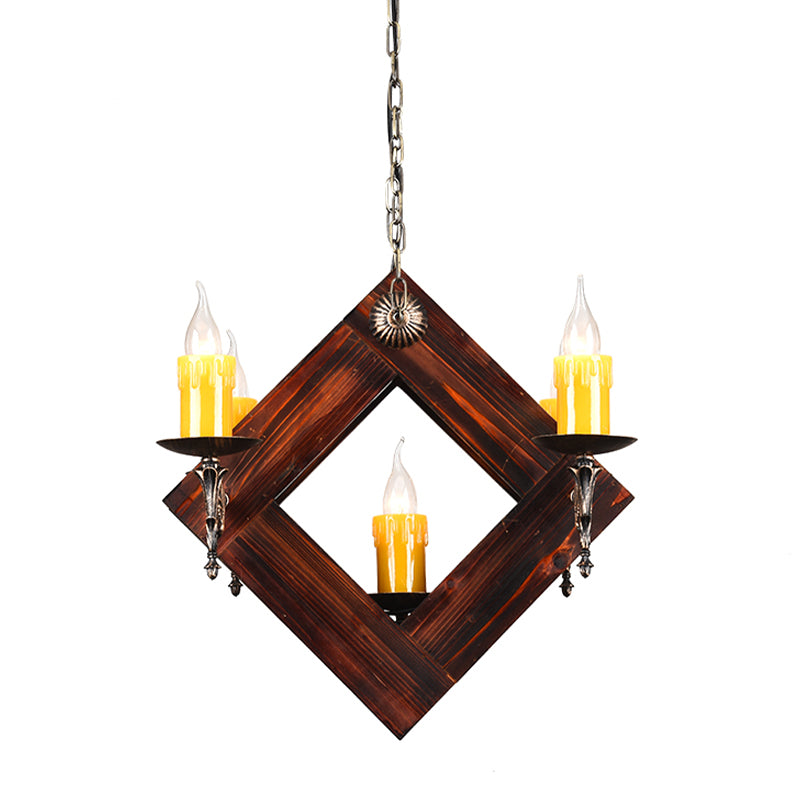 Brown 5/7 Lights Hanging Ceiling Light Industrial Wood Candelabra Chandelier Light Fixture Clearhalo 'Ceiling Lights' 'Chandeliers' 'Industrial Chandeliers' 'Industrial' 'Middle Century Chandeliers' 'Tiffany' Lighting' 1968858