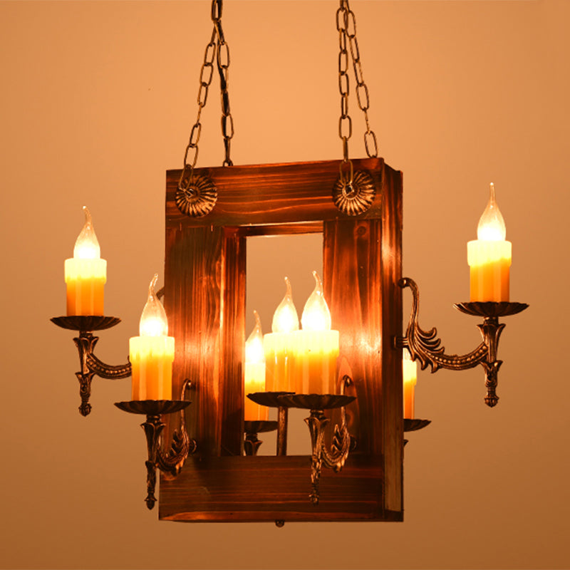 Brown 5/7 Lights Hanging Ceiling Light Industrial Wood Candelabra Chandelier Light Fixture Clearhalo 'Ceiling Lights' 'Chandeliers' 'Industrial Chandeliers' 'Industrial' 'Middle Century Chandeliers' 'Tiffany' Lighting' 1968862