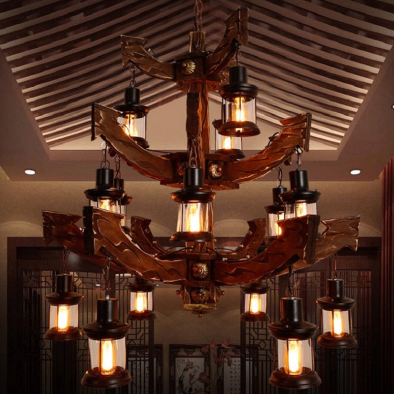Wood Black Chandelier Lamp Tree/Rudder 15 Heads Industrial Suspension Lighting Fixture Clearhalo 'Carpenter Chandeliers' 'Ceiling Lights' 'Chandeliers' 'Industrial Chandeliers' 'Industrial' 'Middle Century Chandeliers' 'Modern' 'Tiffany' Lighting' 1968869