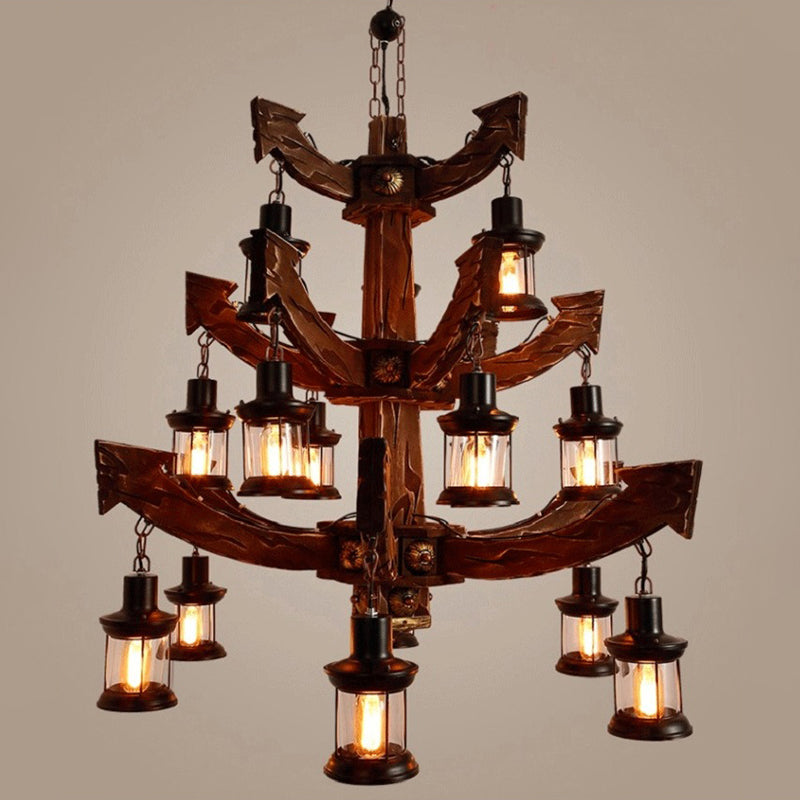 Wood Black Chandelier Lamp Tree/Rudder 15 Heads Industrial Suspension Lighting Fixture Clearhalo 'Carpenter Chandeliers' 'Ceiling Lights' 'Chandeliers' 'Industrial Chandeliers' 'Industrial' 'Middle Century Chandeliers' 'Modern' 'Tiffany' Lighting' 1968872