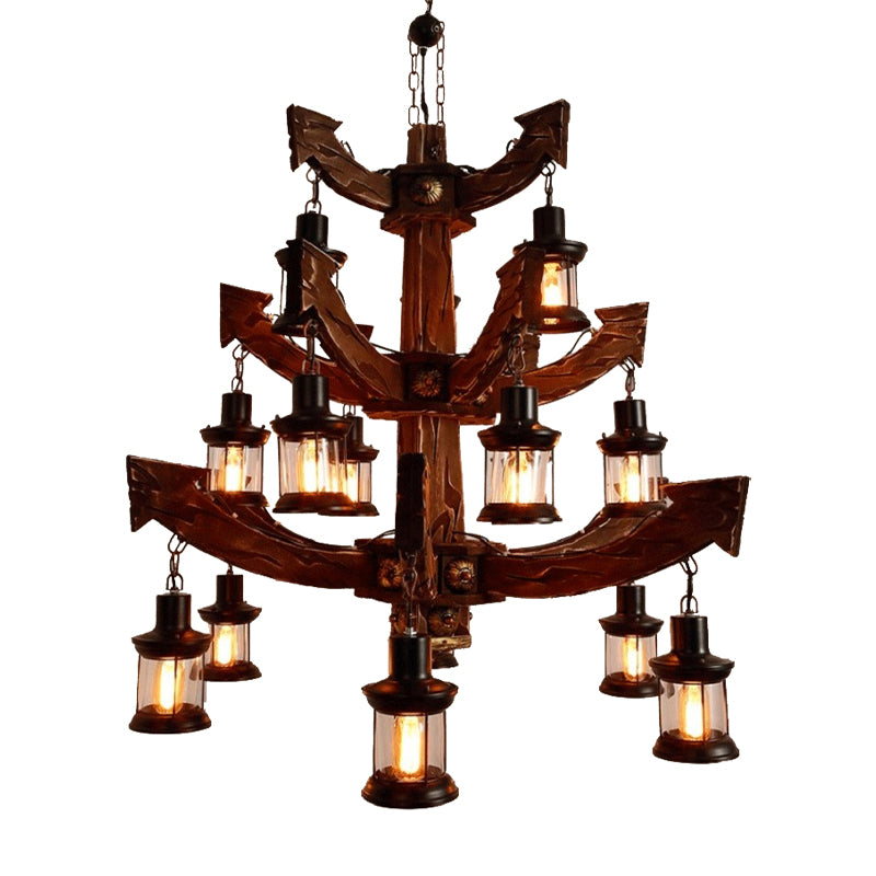 Wood Black Chandelier Lamp Tree/Rudder 15 Heads Industrial Suspension Lighting Fixture Clearhalo 'Carpenter Chandeliers' 'Ceiling Lights' 'Chandeliers' 'Industrial Chandeliers' 'Industrial' 'Middle Century Chandeliers' 'Modern' 'Tiffany' Lighting' 1968873