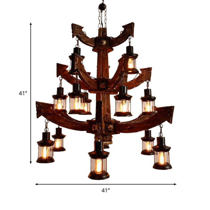 Wood Black Chandelier Lamp Tree/Rudder 15 Heads Industrial Suspension Lighting Fixture Clearhalo 'Carpenter Chandeliers' 'Ceiling Lights' 'Chandeliers' 'Industrial Chandeliers' 'Industrial' 'Middle Century Chandeliers' 'Modern' 'Tiffany' Lighting' 1968874