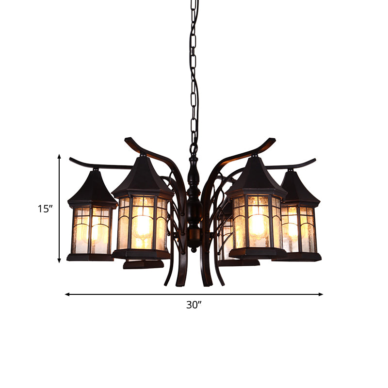 Black 3/5/6 Heads Ceiling Light Industrial Clear Glass Lantern Chandelier Light Fixture Clearhalo 'Ceiling Lights' 'Chandeliers' 'Glass shade' 'Glass' 'Industrial Chandeliers' 'Industrial' 'Middle Century Chandeliers' 'Tiffany' Lighting' 1968879