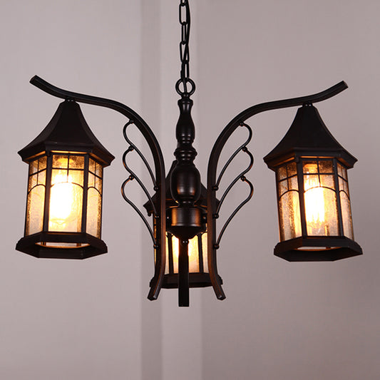 Black 3/5/6 Heads Ceiling Light Industrial Clear Glass Lantern Chandelier Light Fixture Clearhalo 'Ceiling Lights' 'Chandeliers' 'Glass shade' 'Glass' 'Industrial Chandeliers' 'Industrial' 'Middle Century Chandeliers' 'Tiffany' Lighting' 1968884