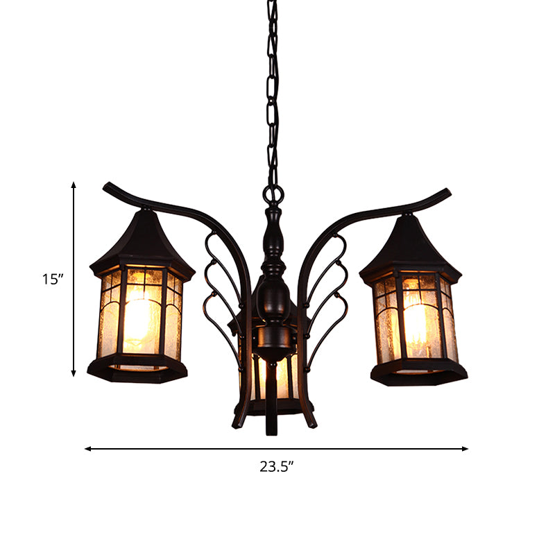 Black 3/5/6 Heads Ceiling Light Industrial Clear Glass Lantern Chandelier Light Fixture Clearhalo 'Ceiling Lights' 'Chandeliers' 'Glass shade' 'Glass' 'Industrial Chandeliers' 'Industrial' 'Middle Century Chandeliers' 'Tiffany' Lighting' 1968887