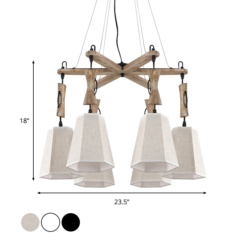 6 Heads Tapered Chandelier Lighting Industrial Black/White/Flaxen Wood Ceiling Suspension Lamp Clearhalo 'Carpenter Chandeliers' 'Ceiling Lights' 'Chandeliers' 'Industrial Chandeliers' 'Industrial' 'Middle Century Chandeliers' 'Modern' 'Tiffany' Lighting' 1968897