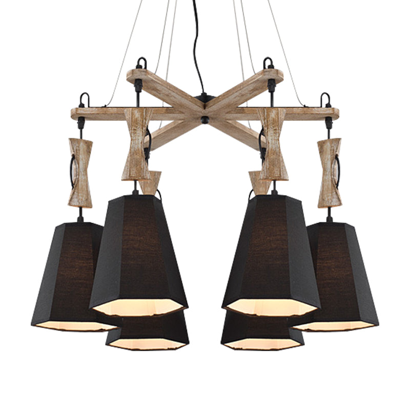 6 Heads Tapered Chandelier Lighting Industrial Black/White/Flaxen Wood Ceiling Suspension Lamp Black Clearhalo 'Carpenter Chandeliers' 'Ceiling Lights' 'Chandeliers' 'Industrial Chandeliers' 'Industrial' 'Middle Century Chandeliers' 'Modern' 'Tiffany' Lighting' 1968902