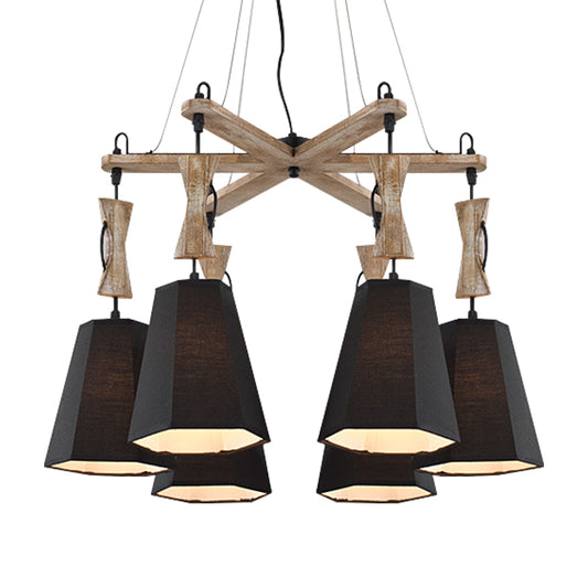 6 Heads Tapered Chandelier Lighting Industrial Black/White/Flaxen Wood Ceiling Suspension Lamp Black Clearhalo 'Carpenter Chandeliers' 'Ceiling Lights' 'Chandeliers' 'Industrial Chandeliers' 'Industrial' 'Middle Century Chandeliers' 'Modern' 'Tiffany' Lighting' 1968902