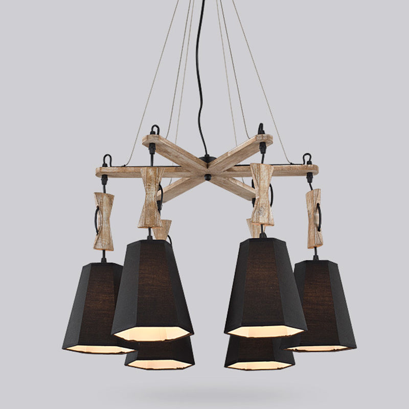 6 Heads Tapered Chandelier Lighting Industrial Black/White/Flaxen Wood Ceiling Suspension Lamp Clearhalo 'Carpenter Chandeliers' 'Ceiling Lights' 'Chandeliers' 'Industrial Chandeliers' 'Industrial' 'Middle Century Chandeliers' 'Modern' 'Tiffany' Lighting' 1968904