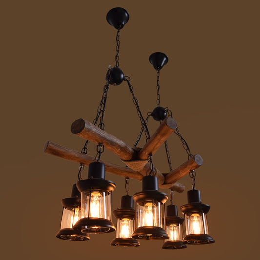 6 Heads Wood Pendant Lamp Industrial Wood Lantern Restaurant Chandelier Light Fixture Clearhalo 'Carpenter Chandeliers' 'Ceiling Lights' 'Chandeliers' 'Industrial Chandeliers' 'Industrial' 'Middle Century Chandeliers' 'Modern' 'Tiffany' Lighting' 1968909