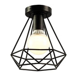 Diamond Iron Semi Mount Lighting Vintage 1-Light Balcony Ceiling Flush Light in Black Clearhalo 'Ceiling Lights' 'Close To Ceiling Lights' 'Close to ceiling' 'Semi-flushmount' Lighting' 1968954