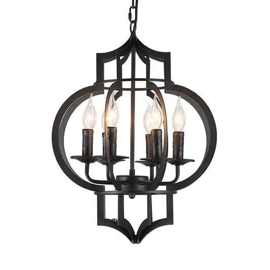 Metallic Black Hanging Chandelier Lantern 6-Light Retro Style Ceiling Suspension Lamp Clearhalo 'Cast Iron' 'Ceiling Lights' 'Chandeliers' 'Industrial Chandeliers' 'Industrial' 'Metal' 'Middle Century Chandeliers' 'Rustic Chandeliers' 'Tiffany' Lighting' 1968973
