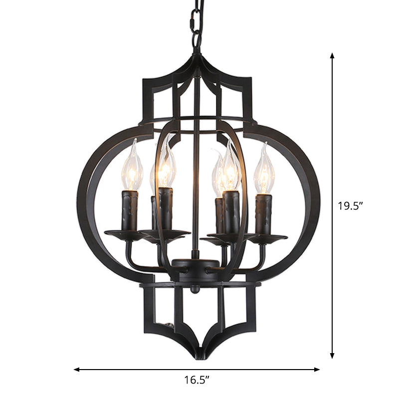 Metallic Black Hanging Chandelier Lantern 6-Light Retro Style Ceiling Suspension Lamp Clearhalo 'Cast Iron' 'Ceiling Lights' 'Chandeliers' 'Industrial Chandeliers' 'Industrial' 'Metal' 'Middle Century Chandeliers' 'Rustic Chandeliers' 'Tiffany' Lighting' 1968974