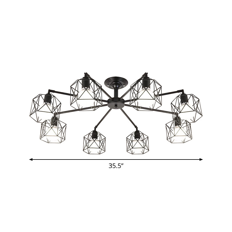 Iron Wire Cage Rotating Ceiling Chandelier Warehouse 4/6/8-Light Bedroom Pendant Lamp in Black Clearhalo 'Cast Iron' 'Ceiling Lights' 'Chandeliers' 'Industrial Chandeliers' 'Industrial' 'Metal' 'Middle Century Chandeliers' 'Rustic Chandeliers' 'Tiffany' Lighting' 1969007