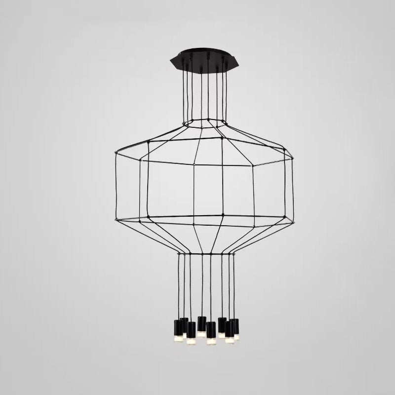 4/6/8 Heads Iron Pendant Light Industrial Black Hexagonal/Long Column 3D Structure Dining Room Chandelier Clearhalo 'Cast Iron' 'Ceiling Lights' 'Chandeliers' 'Industrial Chandeliers' 'Industrial' 'Metal' 'Middle Century Chandeliers' 'Rustic Chandeliers' 'Tiffany' Lighting' 1969012