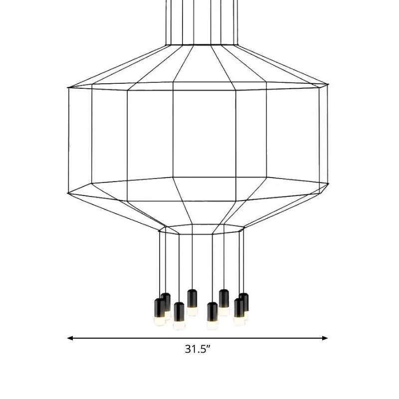 4/6/8 Heads Iron Pendant Light Industrial Black Hexagonal/Long Column 3D Structure Dining Room Chandelier Clearhalo 'Cast Iron' 'Ceiling Lights' 'Chandeliers' 'Industrial Chandeliers' 'Industrial' 'Metal' 'Middle Century Chandeliers' 'Rustic Chandeliers' 'Tiffany' Lighting' 1969013