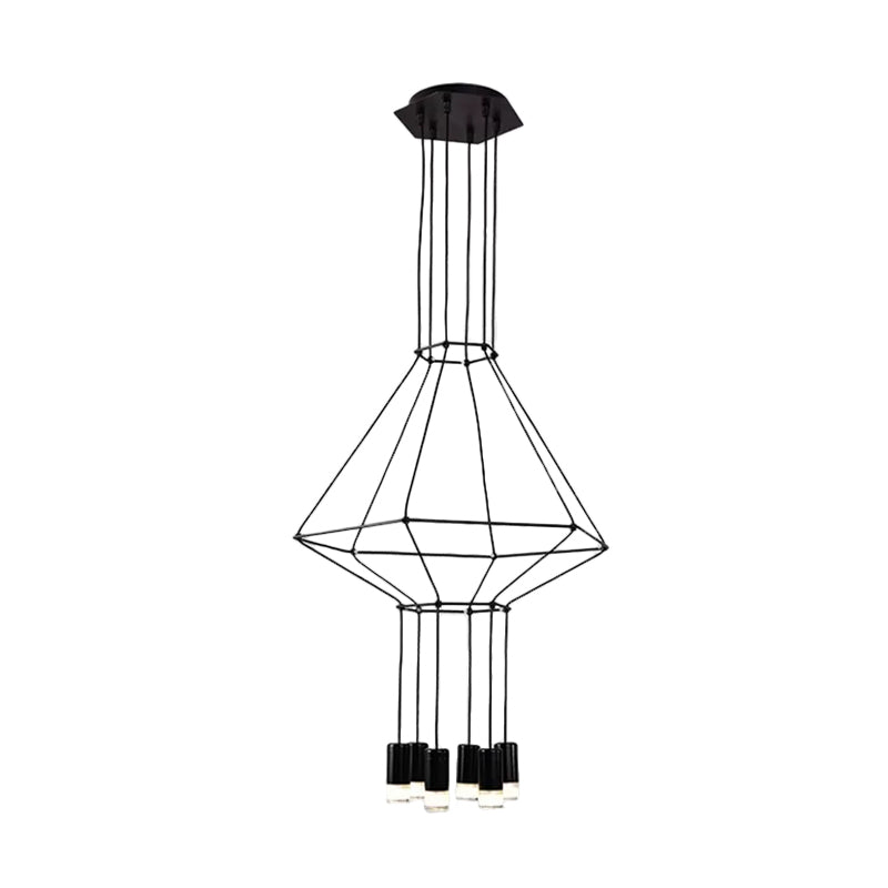 4/6/8 Heads Iron Pendant Light Industrial Black Hexagonal/Long Column 3D Structure Dining Room Chandelier 6 Black Long Column Clearhalo 'Cast Iron' 'Ceiling Lights' 'Chandeliers' 'Industrial Chandeliers' 'Industrial' 'Metal' 'Middle Century Chandeliers' 'Rustic Chandeliers' 'Tiffany' Lighting' 1969014