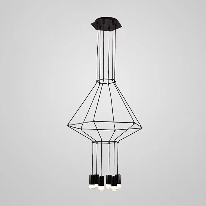 4/6/8 Heads Iron Pendant Light Industrial Black Hexagonal/Long Column 3D Structure Dining Room Chandelier Clearhalo 'Cast Iron' 'Ceiling Lights' 'Chandeliers' 'Industrial Chandeliers' 'Industrial' 'Metal' 'Middle Century Chandeliers' 'Rustic Chandeliers' 'Tiffany' Lighting' 1969015