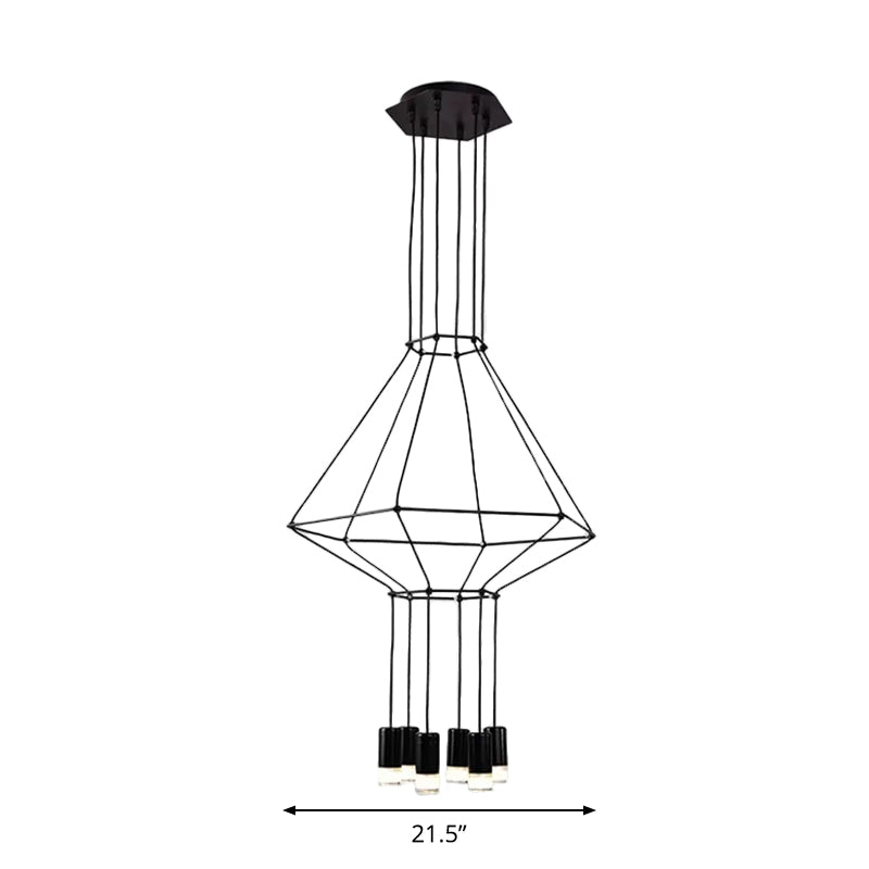 4/6/8 Heads Iron Pendant Light Industrial Black Hexagonal/Long Column 3D Structure Dining Room Chandelier Clearhalo 'Cast Iron' 'Ceiling Lights' 'Chandeliers' 'Industrial Chandeliers' 'Industrial' 'Metal' 'Middle Century Chandeliers' 'Rustic Chandeliers' 'Tiffany' Lighting' 1969016